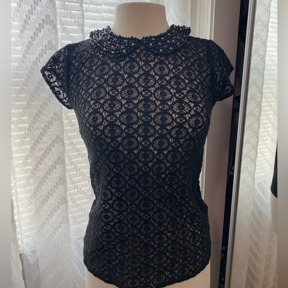 Black lace blouse with beading - Picture 1 of 9